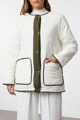 Ekru Renk Bloklu Oversize Kal?p Pelus Detayl? Kapitone Mont TWOAW25MO00305 - Trendyolmilla фото 4
