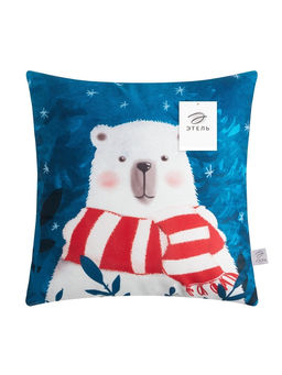 Подушка декоративная новогодняя Этель. Мишка, 40?40 см, 100% п/э, велюр