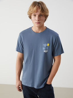 Bisiklet Yaka K?sa Kollu Bask?l? Penye Erkek Ti??rt