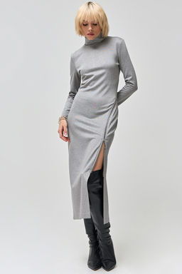 Платье из плотного трикотажа с застежкой на молнию серое новый год