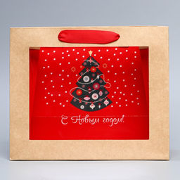 Пакет крафтовый с пластиковым окном Новогодняя ёлка, 24 х 20 х 11см - Дарите счастье фото 12