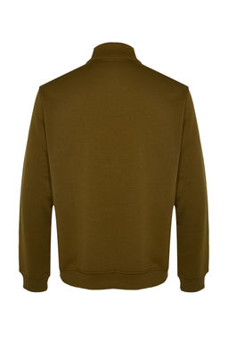 Yesil Regular/Normal Kesim Dik Yaka Fermuarl? Pamuklu Basic Ici Polarl? Sweatshirt TMNAW24SW00041