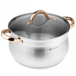 Zeidan Belgrad Кастрюля из нержавеющей стали 5,1л, д22см, стеклянная крышка, ручки под золото, комбинированная полировка снаружи, матовая полировка внутри, 5-ти степовое капсулированное индукционное дно, подарочная упаковка (Китай) Подходит дл