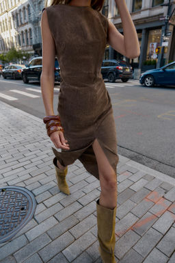 100% LEATHER MIDI DRESS - Zara фото 5