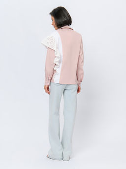 Рубашка розового цвета с воланом и длинными рукавами - 1001dress фото 4