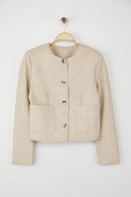 Tas Dugmeli Cep Detayl? Eskitme Gorunumlu Dokuma Suni Deri Ceket TWOAW26CE00018 - Trendyolmilla фото 5