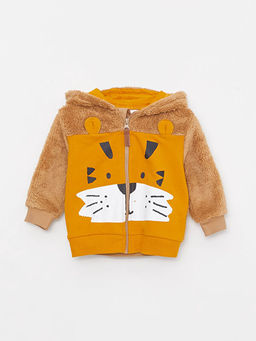 Kap??onlu Uzun Kollu Bask?l? Erkek Bebek Fermuarl? Sweatshirt ve Pantolon 2li Tak?m - Waikiki фото 2