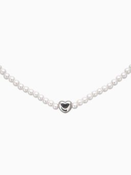 Чокер «Стразик» сердце и жемчужные бусины, белый в серебре, 36 см + 5 см доп, цепочка