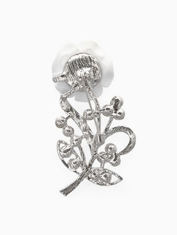 Брошь Цветок, роза нежная, цвет белый в серебре