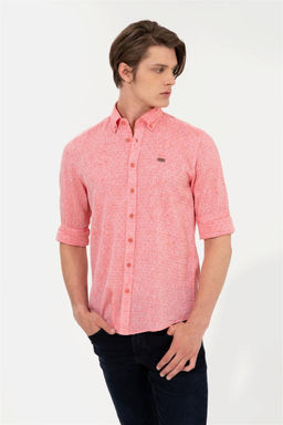 Мужская красная рубашка с воротником на пуговицах и длинным рукавом - U.s. polo assn фото 9