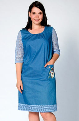 Хит сезона! Платье из голубого хлопкаджинс с эффектной отделкой