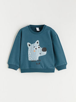 Uzun Kollu Bask?l? Erkek Bebek Sweatshirt ve Pantolon Tak?m 2li