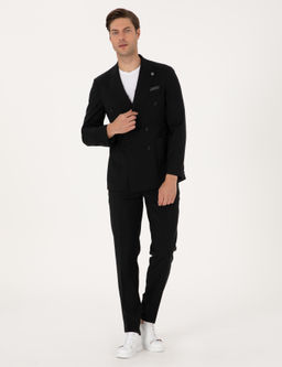 Siyah Ex. Slim Fit %100 Y_n Kruvaze Tak_m Elbise
