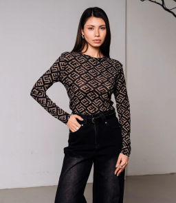 Лонгслив #КТ5930-8, чёрный,бежевый - Dommod фото 2