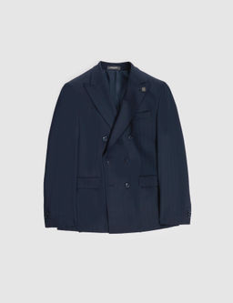 Lacivert Ex. Slim Fit _izgili Kruvaze Tak_m Elbise