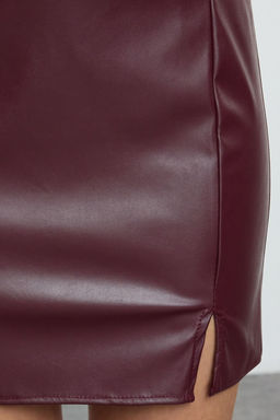 Bordo Suni Deri Y?rtmacl? Dokuma Mini Etek TWOAW25ET00062 - Trendyolmilla фото 3