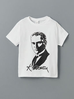 Bisiklet Yaka Atat?rk Bask?l? Erkek ?ocuk Ti??rt