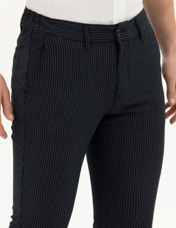 Lacivert Slim Fit _izgili Kanvas Pantolon