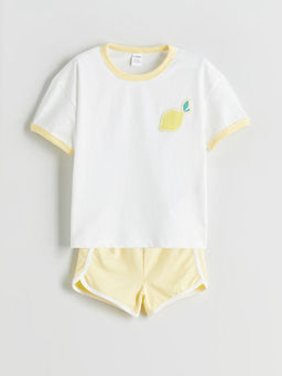 Limon Bask?l? K?z ?ocuk Ti??rt ve ?ort 2li