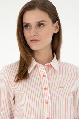 Женская рубашка лососевого цвета с длинным рукавом Неожиданная скидка в корзине - U.s. polo assn фото 2