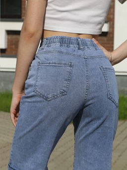 Шорты женские джинсовые высокая посадка на резинке УЦЕНКА_1912-4А