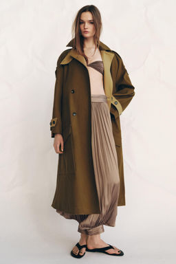ZW COLLECTION LONG CONTRAST TRENCH COAT
