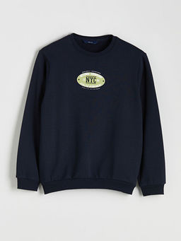 Bisiklet Yaka Bask?l? Erkek Sweatshirt
