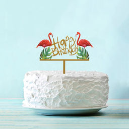 Топпер для торта «С днём рождения. Фламинго»
