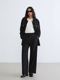 Loose Fit Geni? Pa?a Kad?n Pileli Pantolon