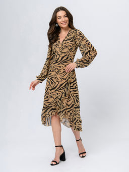 Платье бежевого цвета длины мини с анималистичным принтом - 1001dress фото 4