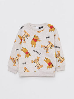 Bisiklet Yaka Uzun Kollu Winnie the Pooh Bask?l? Erkek Bebek Sweatshirt