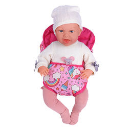 Набор аксессуаров для кукол (стульчик для кормления, манеж, переноска, сумка) единорожка в пакете