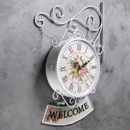 Часы настенные двусторонние, на подвесе WELCOME, d=23 см, 47×31 см, 2хАА, белые