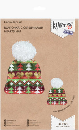 Klart набор для вышивания 8-397 Шапочка с сердечками 6 х 6.5 см