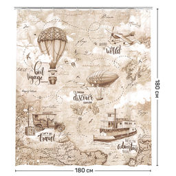 VAL TC-R-1818 Штора для ванной комнаты, полиэстер, 180*180 см, TRAVELLING RETRO, шт