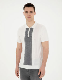 Beyaz Slim Fit Fermuarl_ Polo Yaka Triko Ti__rt - Pierre cardin фото 3