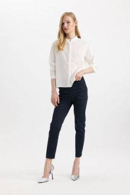 Sigaret Saten Pantolon Basic Duz Normal Bel Beli Lastikli Duz Paca