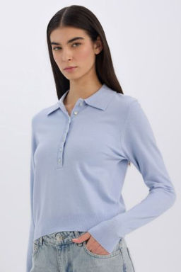 Regular Fit Polo Yaka Basic Duz Triko Kazak