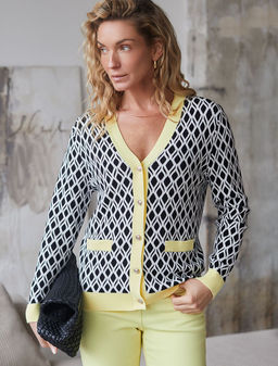 Кардиган с V-вырезом жаккардовой вязки с принтом ромб