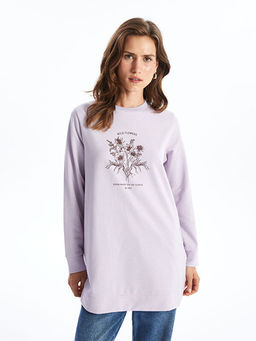 Bisiklet Yaka Bask?l? Kad?n Sweatshirt Tunik