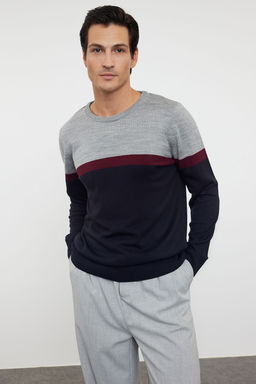 Trendyolmilla Man Gri Slim Dar Kesim Bisiklet Yaka Renk Bloklu Triko Kazak TMNAW21KZ1793  фото 2