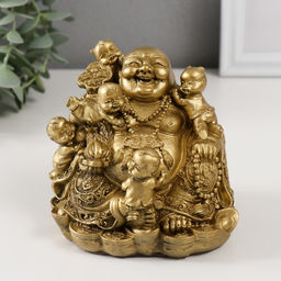 Нэцкэ «Хотей с детьми», полистоун под бронзу, 10.8×10×9.5 см