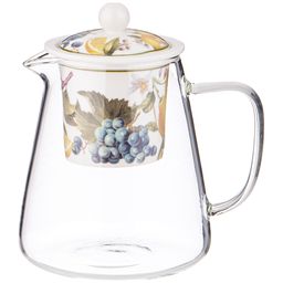 ЧАЙНИК СТЕКЛЯННЫЙ С ФАРФОРОВЫМ СИТОМ LEFARD ФРУКТЫ 600 МЛ