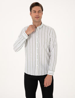 Ye_il Regular Fit _izgili Uzun Kollu G_mlek