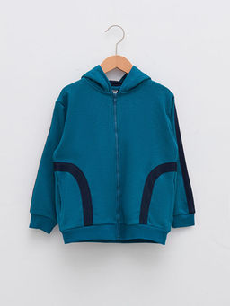 Kap??onlu Uzun Kollu Erkek ?ocuk Fermuarl? Sweatshirt