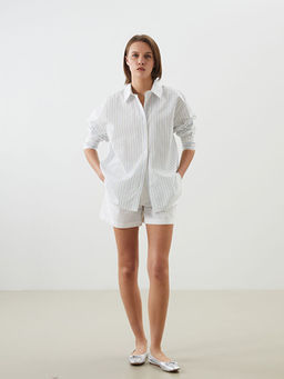 ?izgili Oversize Keten Kar???ml? Kad?n G?mlek