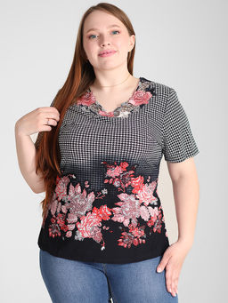 Футболка в клетку с цветами - Almond фото 6