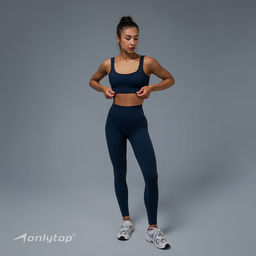 Легинсы женские спортивные в рубчик ONLYTOP, размер 44 (M), синие