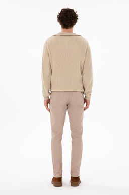 Erkek Slim Fit Koyu Bej Kanvas Pantolon