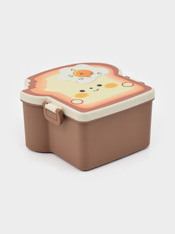 Ланч-бокс "Завтрак", 3 отделения, вилка и ложка, размер 16х15,5х8 см, цвет коричневый